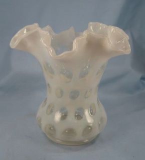 Vintage Fenton Opalescent Thumbprint Art Glass Vase Ruffled Flared Top 
