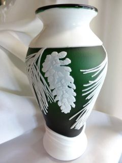 Fenton Art Glass Sandcarved Emerald Green Pine Cone Vase Kelsey Murphy 