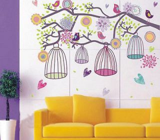   Style Happy Color Birdcage&Flowe​r Tree Nursery Wall sticker Decor