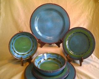 12 Piece BLUE Green Tuscan Southwest Stoneware Look Melamine Dish Bowl 