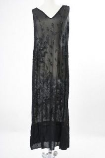 Vintage Antique 20s heavily beaded flapper dress art deco black