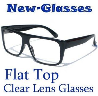 FLAT TOP CLEAR LENS WAYFARER GLASSES NERDY COOL BLACK FRAME Hipster 