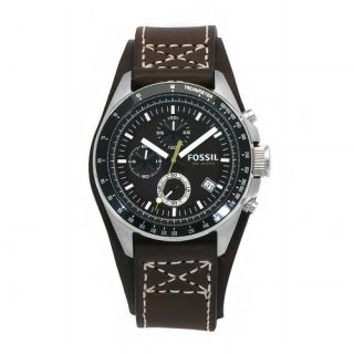 Fossil Mens CH2599 Decker Leather Cuff Chronograph Brown Dial Watch 