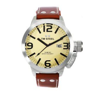 TW Steel Mens TW21N Canteen Brown Leather Cream Dial Watch Watches 