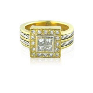 Charriol Yellow gold 18k Stainless Steel Cable Diamond Ring Jewelry 