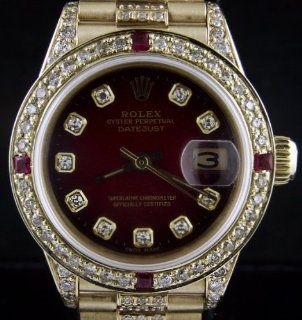 Rolex Ladies Gold 18k Datejust Red,Diamond Dial and Lug: Watches 