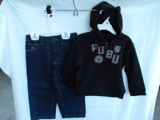 BNWOT Boys Sz 2 Fubu Denim Jeans and Black Hoodie Set