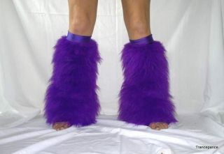 PURPLE FLUFFIES FLUFFY LEGWARMERS BOOTS COVERS RAVE FURIES HEN GO GO 