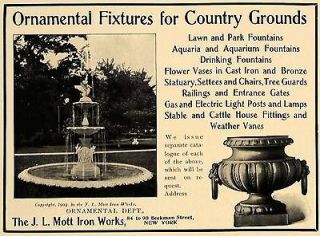 1906 Ad Ornamental FIxtures Garden J L Mott Iron Works   ORIGINAL 