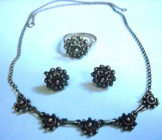 Antique Spanish Petit Point Silver Set from Salamanca Town Jewelry 