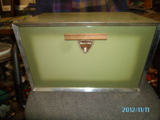 Vintage Antique Metal Bread Box Retro Green Lady Garner Breadbox