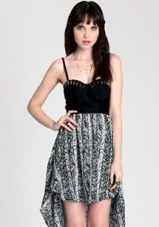 REVERSE STUDDED BUSTIER DRESS WITH TRIBAL PRINT   Small
