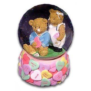 Adorable Snowglobe with Loving Teddy Bear Couple with 18 Note Swiss 