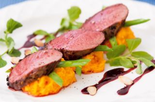 Tea infused Venison with port jus and butternut squash mash HERO