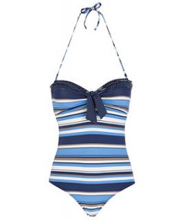 Navy (Blue) Spots and Stripes Bandeau Swimsuit  238551041  New Look