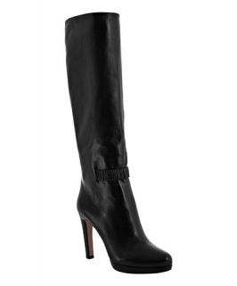 Prada black leather elastic ankle tall boots