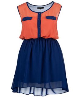 Orange (Orange) Koko Blue Contrast Dip Hem Dress  259248580  New 
