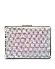 Silver (Silver) Exclusive Silver Famous Flat Frame Clutch Bag 