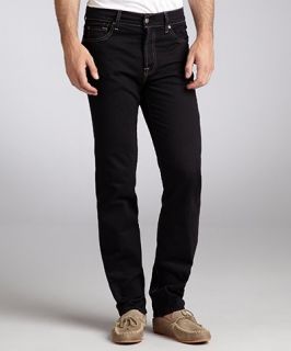 for All Mankind black stretch denim straight leg button fly jeans