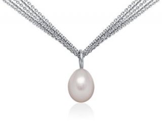 Oval Freshwater Cultured Pearl Multi Chain Necklace in Sterling Silver 