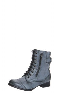  Footwear  Boots  Olivia Grey Leather Look Military 