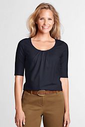 Womens Elbow Sleeve Pleated Neck Top
