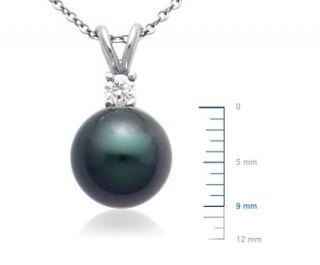 Tahitian Cultured Pearl and Diamond Pendant in 18k White Gold (9.0 9 