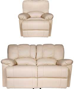 Homebase   Diego Leather Recliner Chair and Regular Sofa   Ivory 