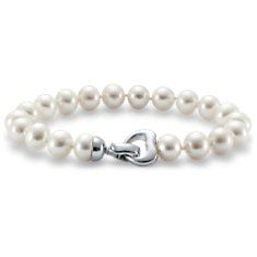 Freshwater Cultured Pearl Bracelet with Sterling Silver Heart Clasp (8 