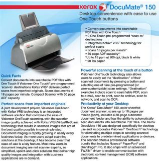 Buy the Xerox DocuMate 150 Document Scanner 18ppm .ca