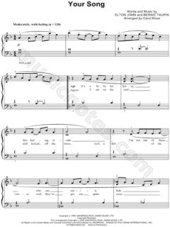 Image of Elton John   Your Song Sheet Music (Easy Piano)   Download 