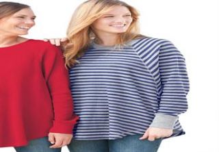 Plus Size Top, oversized t shirt in striped thermal knit image
