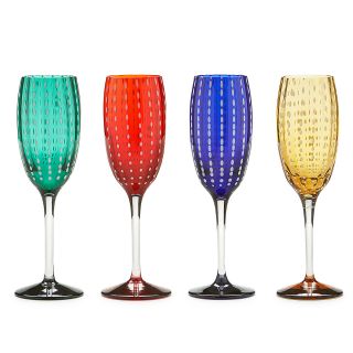 PEARL GLASS FLUTES   SET OF 4  Mouth Blown Champagne Glasses 