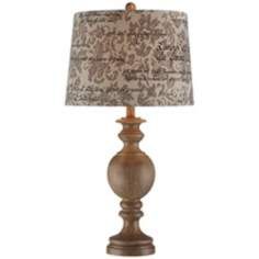 Weathered Wood Finish French Script Shade Table Lamp