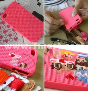 Cross Stitch Series Silicone Case for iPhone 4 Milk White   Tmart