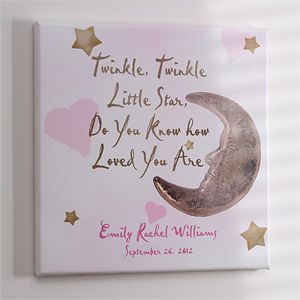 Personalized Newborn Baby Canvas Art   Star and Moon Design   2742