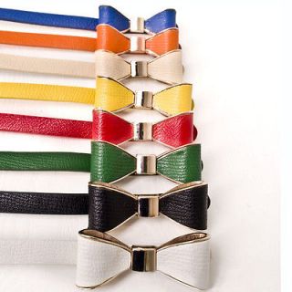NEW Fashion Candy Colors Womens Leather like Thin Skinny Bowknot 