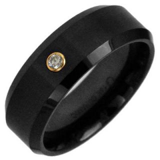 Mens 8.0mm Ceramic Wedding Band with 14K Gold and Diamond Accent 