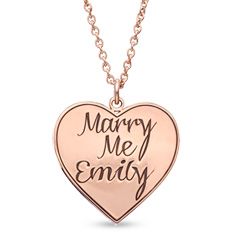 Alison & Ivy Heart Shaped Marry Me Name Pendant in Rose Rhodium 