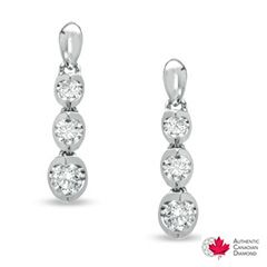 CT. T.W. Certified Canadian Diamond Three Stone Drop Earrings in 