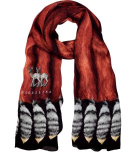 Vassilisa Red Fox Tail Print Long Silk Scarf  Damen > Accessories 