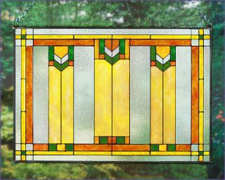 Arts and Crafts Prairie Window Art Glass Panel Green MGV006