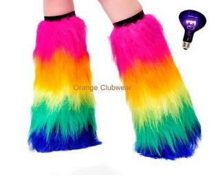 GoGo Rave Dancer Rainbow Fluffies Yeti Boot Covers Sleeves Leg Warmers