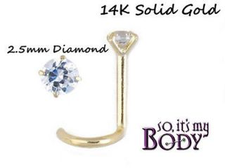 5mm GENUINE REAL DIAMOND 14k SOLID GOLD NOSE STUD SCREW 20g