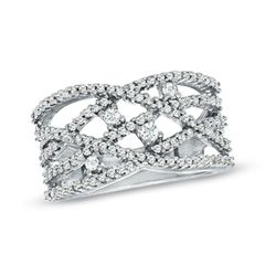 CT. T.W. Diamond Crisscross Fashion Ring in 10K White Gold   Zales