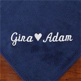 Plush fleece blanket is personalized with any two names or initials 