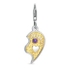 Birthstone Daughter Half Heart Charm in 14K Two Tone Gold Plated 