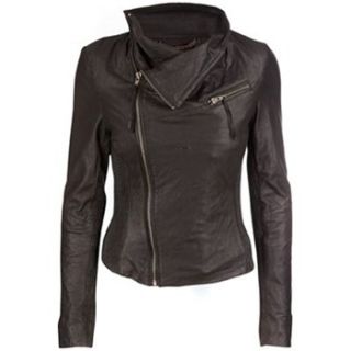Core Spirit Black Asymmetric Zip Leather Jacket