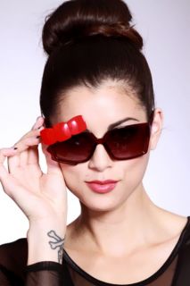 BROWN RED MED TINT BOW ACCENT SUNGLASSES @ Amiclubwear Sunglasses 