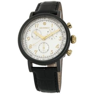 Reichenbach Mens Black/White Chronograph Leather Strap Watch